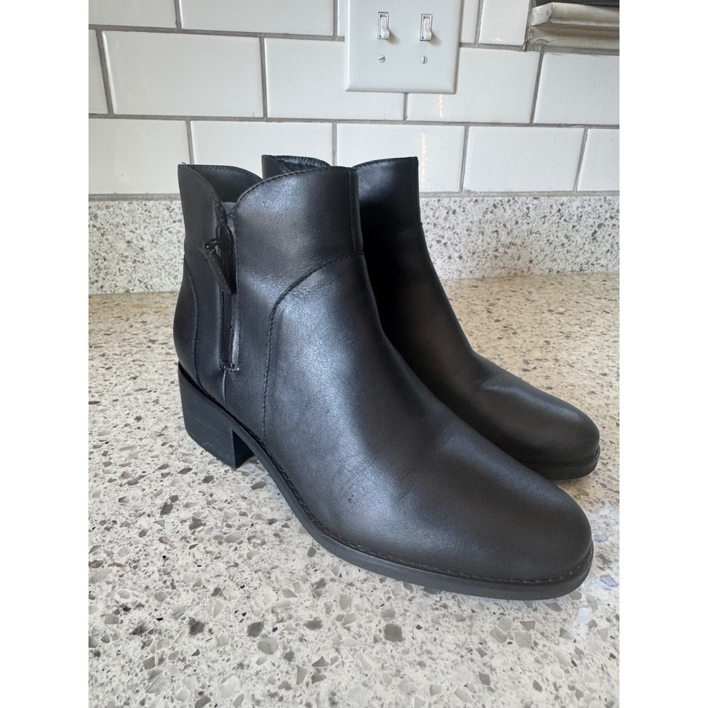 Cole Haan Womens Black Leather Waterproof Ankle Boots Side Zip Block Heel 9